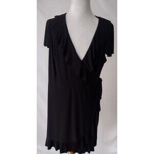 ASHLEY STEWART Women’s Black Wrap Dress Short Sleeve Flounce Size 18/20 Gothic